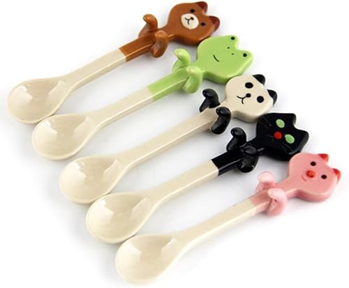 Miniatura 2 de BESTonZON Cucharas de cerámica de dibujos animados Kawaii Panda Cucharas colgantes Cucharas colgantes Café Leche Mezclar Cuchara para remover Mini