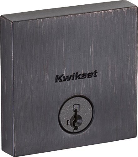 Kwikset Venetian Bronze 92580-006 258 Downtown Low Profile Slim Square Modern Contemporary Single Cylinder Deadbolt Door Lock Featuring Smartkey Security #TOP1