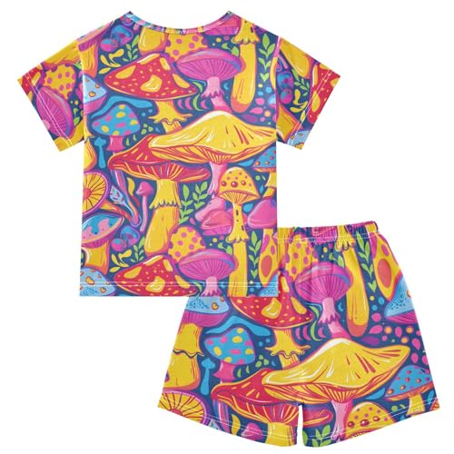 ALAZA Mushroom Colored Leaf Pajamas Short Sleeve 2 Piece Sleepwear Top and Bottom Pajama Set Unisex2