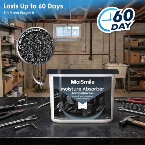 Image of Moisture Absorbers with Activated Charcoal, Humidity Control & Air Deodorizing Preparations for Closet, Bathroom, Basement, Car & RV, 3 Pack