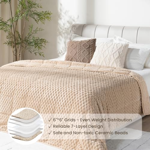Image of Drewin 20lbs Weighted Blanket Queen Size, Double-Sided Cozy Fluffy Jacquard Sherpa Weighted Blanket, Soft Adult Weighted Blankets for Couch Bed, Ceramic Beads, 60 x 80 inches, Beige