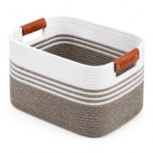 Image of Cotton Rope Laundry Basket Extra Large, 22.8GAL Collapsible Woven Storage Baskets for Living Room Kids Toys Stuffed Animal,Boho Rectangular Decorative Hamper for Dirty Clothes, Blankets Dark Brown