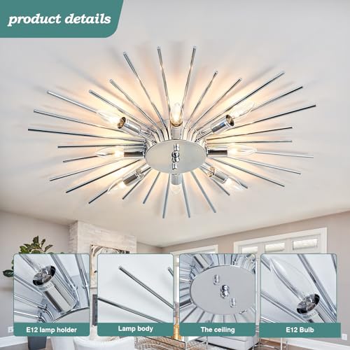 Image of ZGLAOJT Semi Flush Mount 8 Light Ceiling Light Modern Metal Ceiling Lighting Chrome Light Fixture Chandelier for Farmhouse Kitchen Dining Room Bedroom Hallway Living Room