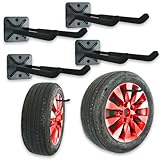 Heavy Duty Garage Tires Hooks Wall Mounted Hanger Tool Organizer Rack Hardware Steel Metal Multi-Tools Storage Utility Hooks with Screws and Anchors(4, Black)