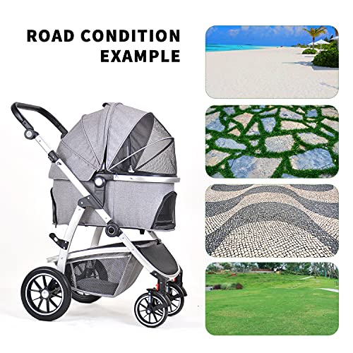 Kenyone Pet Stroller, 3 in 1 Multifunction Pet Travel System 4 Wheels Foldable Aluminum Alloy Frame Carriage for Small… - Image 7