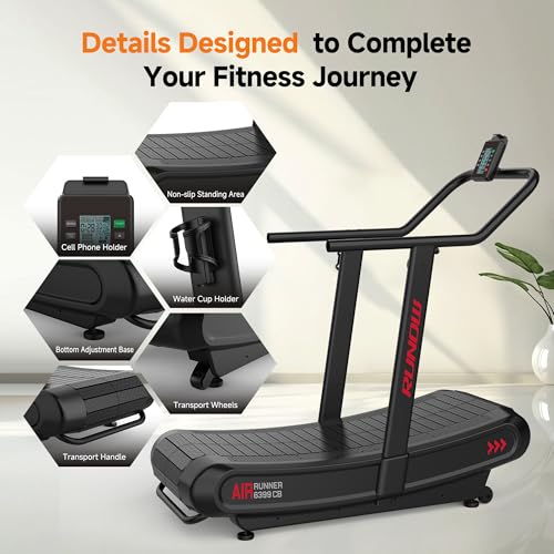Image of RUNOW Curved Treadmill with 4 Resistance Levels Non Motorized Manual Treadmill with LCD Display,Self Generated Air Runner for Home & Commercial Use 450LBS Capacity