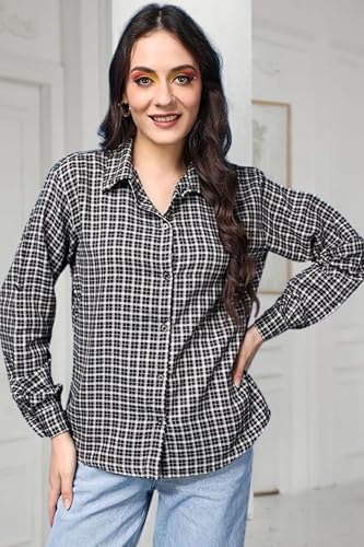 Image of POPWINGS Casual Checks Print Shirt for Women | Cotton Full-Sleeves Women Shirt | Summer Shirt for Women | Stylish Shirt for Women