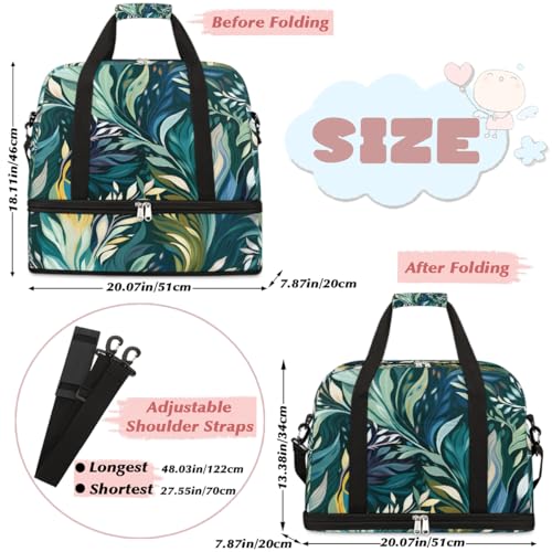 Green Natural Plant Travel Duffle Bags With Shoes Compartment for Women Men Weekender Overnight Bag Foldable Sports Tote Gym Carry On Luggage Handlebag for Travel Yoga Hospital Workout2