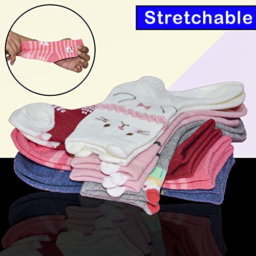 Image of Koochie-Koo Cotton Baby Socks For Girls, Kids Socks For Baby Girls, Anti Skid Socks For Girls, Anti Slip Socks For Babies, Multicolor, 12-18 Months (Pack Of 6, Ankle Length)