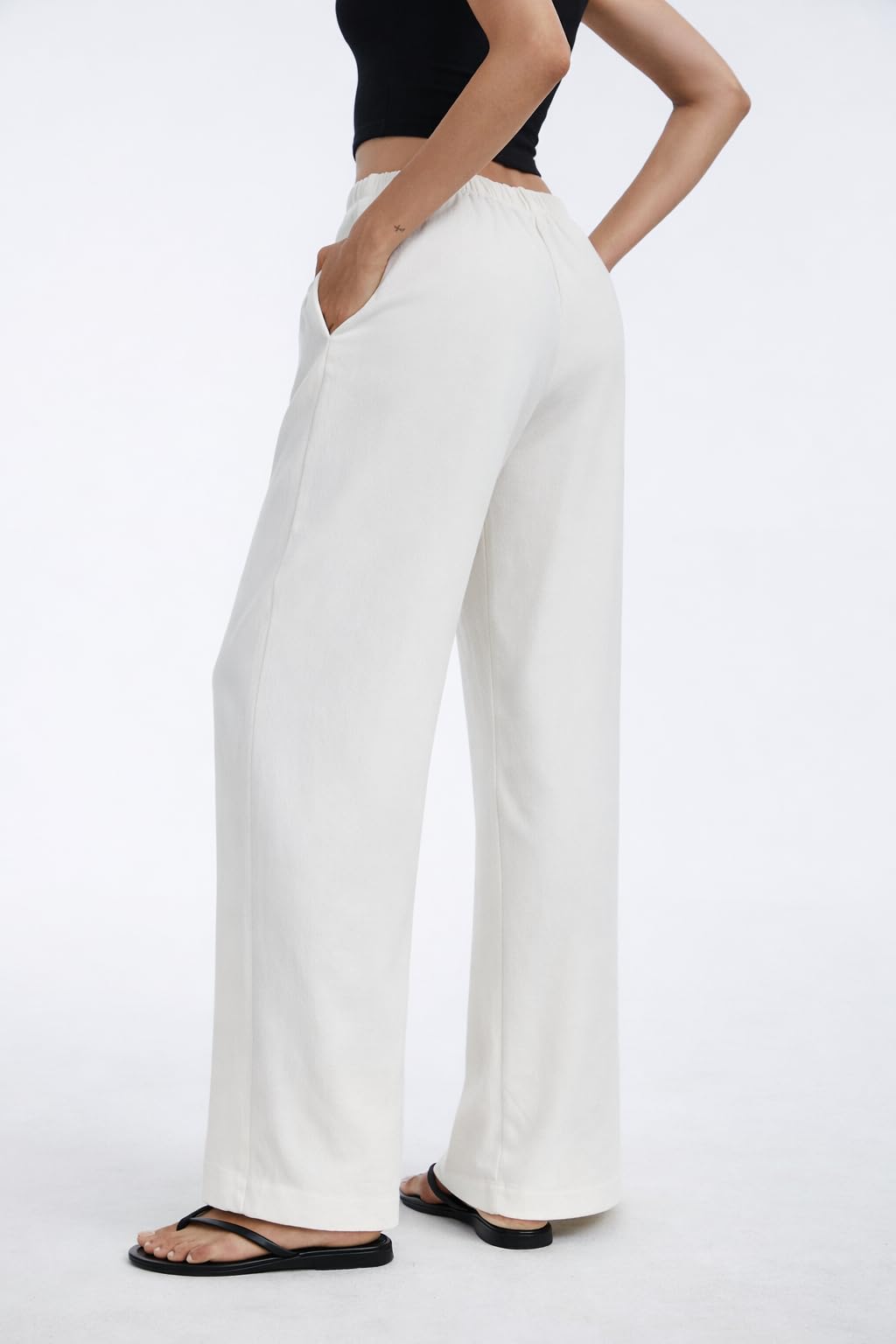 AnotherChill Women's High Waisted Wide Leg Crepe Pants Pull On Wrinkle Free Trousers with Pockets for Work Business Casual — view 3