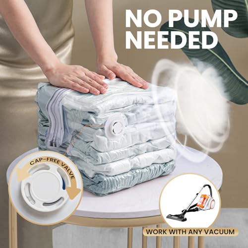 Image of TAILI 6 Pack Vacuum Storage Bags, Cube Combo (3 Jumbo+3 Medium), Cream | Vacuum Seal Bags for Clothing, Bedding, Comforters, Blankets, Space Saver No Pump Compression Cube, 2 Size