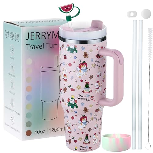Image of 40 oz Tumbler With Handle and Straw Lid,Simpl Moder Double Wall Vacuum Sealed Stainless Steel Insulated Tumblers,Travel Mug for Hot and Cold Beverages,Thermos Travel (Christmas Kitten)