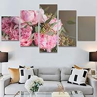 SIGNWIN 5 Panel Canvas Wall Art Modern Art Bohemian Bouquet Colorful Cool Floral Group Multicolor Photography Realism for Home Decorations Ready to Hang - 60