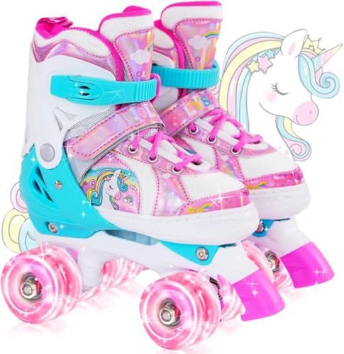 OLYSPM Rollschuhe Mädchen,Rollschuhe Kinder,4 Größen Einstellbare...