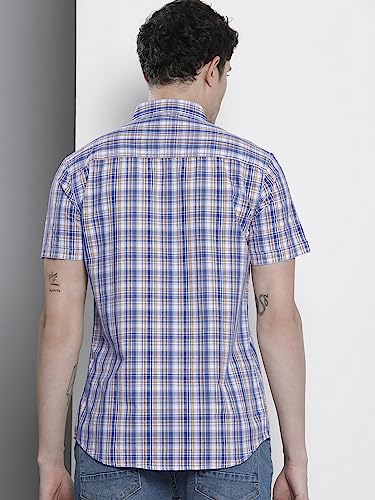 Image of The Indian Garage Co Men Slim Fit Checkered Half Sleeves Cutaway Collar Casual Shirt