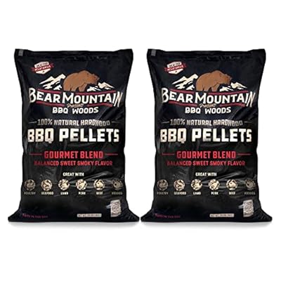 Bear Mountain 20 Pound Bag of Premium All Natural Low Moisture Hardwood Smoky Gourmet Blend Barbecue Smoker Pellets for Outdoor Grilling, 2 Pack