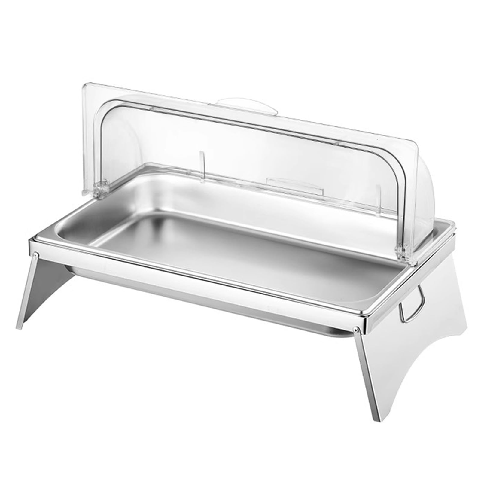 Prettiee Food Display Serving Container 1 6 Compartment Condiment Dispenser Buffet Serving Tray Clear Roll Top Lid Griddle with Grid (Silver 4 cm/1 grid)