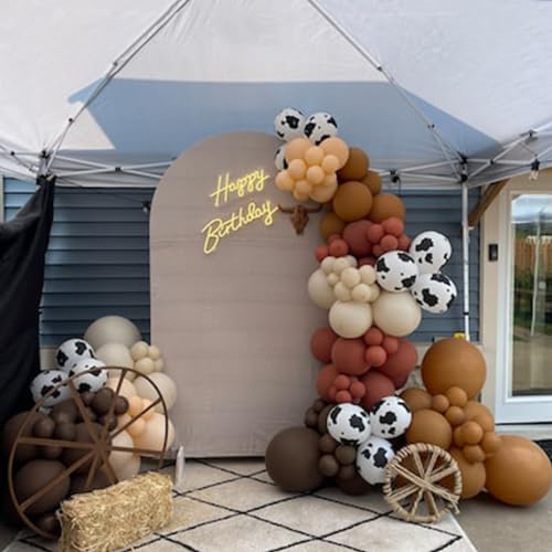 Image of Cow Balloons Garland Arch Kit, 118pcs Brown Apricot Balloons Arch Kit 18 /12 /10 /5 inch Brown Nude Tan White Latex Balloons for Woodland Cow Farm Theme Party Cowboy Birthday Baby Shower Decoration