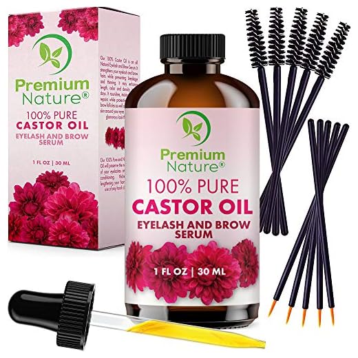 Castorolja ögonfrans tillväxtserum – 100 % ren kallpressad ricinolja för ögonbryn, ögonfransar, hår och hud, hexanfri ögonfransboost serum fuktighetskräm, mascara och ögonbrynsborstkit ingår premium natur