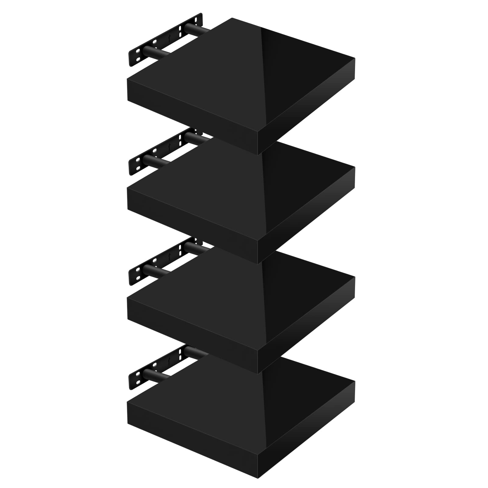 WOLTU Floating Shelves Set of 4, High Gloss Wall Mount Display Shelf, MDF CD DVD Organizer, 25x22.9x3.8cm, Black, RG9488sz-4-UK