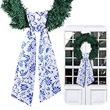 VitalCozy Wreath Sash for Front Door Wreath Satin Sash for Embroidery Monogram Garland Ribbon Accessories Xmas Party Yard Doorway Indoor Outdoor Wall(Chinoiserie)