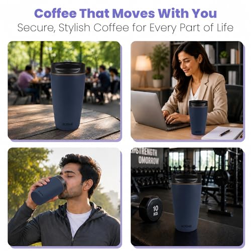 Image of Rioware Vacuum Insulated Coffee Mug Travel Tumbler for Men | Tea Thermos Flask Mugs | Temperature Control Traveling Spill Proof Sipper Bottle | Hot 8 Hrs & Cold 12 Hrs - 350ml - Blue