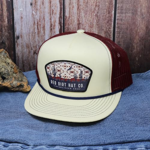 Image of Red Dirt Hat Company Southwest Adjustable Snapback Hat (Over Yonder - Stone /Burgundy)