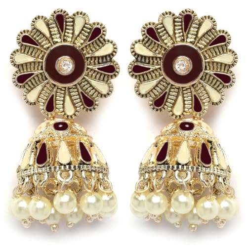 Image of Karatcart Silver Tone Diamond Shape Pink and Blue Carved Stone Studded Drop Earrings for Women