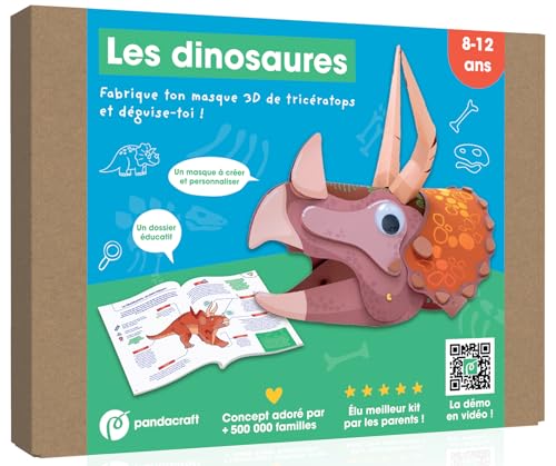 Les dinosaures - Kit Pandacraft 8-12 ans: Fabrique ton masque 3D de tricératops et déguise-toi !