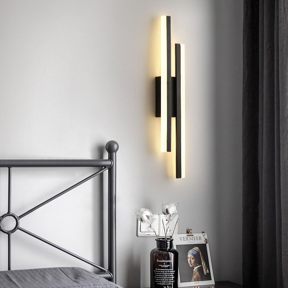 Nordic Farmhouse Wall Sconce with Two LED Strip Modern Gold Wall Light Bedroom 16W Home Interior Decoration LED Wall Lamp Tir-Color Wall Night Light Fixture for Aisle Hotel Corridor