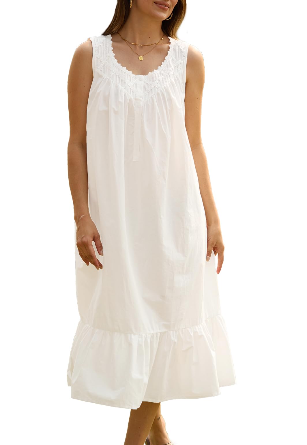 100% Cotton Nightgowns for Women Sleeveless Sleepwear with Pockets, XS-5XL
