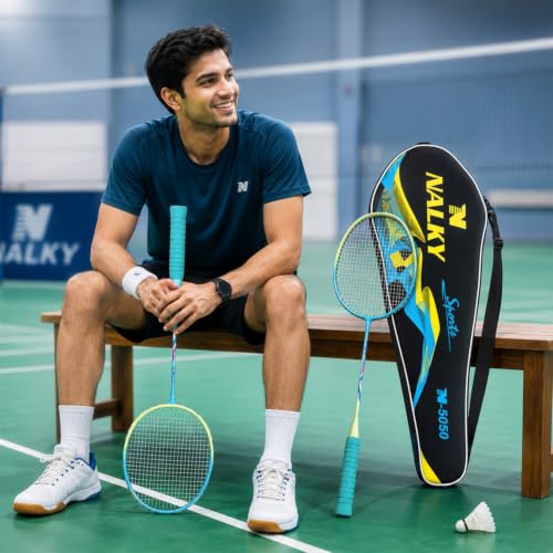 Image of Wide Body Aluminium Badminton Racket Set of 2 for Men & Women | Racquets with High Tension Strings | Indoor & Outdoor Racket with Carry Bag