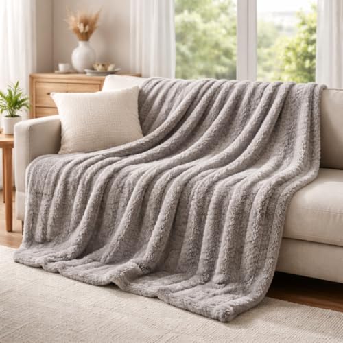 Image of WONJU Ultra Plush Mink Blanket | Soft Warm Fleece Blanket for Double Bed | Luxury Winter Blanket for Bed, Sofa, Couch & Travel | Machine Washable (Gery)
