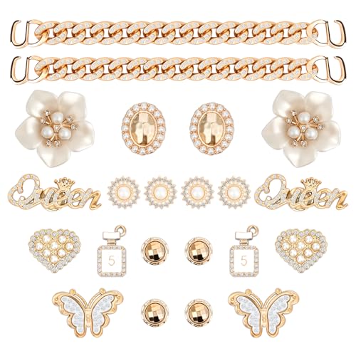 Fantasyon 22 Pièces Accessoires de Chaussure en Strass pour Femme, Breloques de Chaussures Amovibles pour Sabots Ornements Décorations de Chaussures Bricolage
