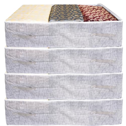 Image of Raggle 4 PCS Underbed Storage Bags Foldable Clothes Bag Large Capacity Storage With Clear Window Reinforced Handles Zippered Organizer Non-Woven For Comforters Blankets Bedding (Art Deco, 4)