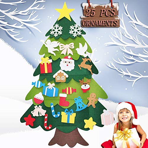 Autbye 3D Felt Christmas Tree, DIY Felt Xmas Tree Set with 25 Pcs