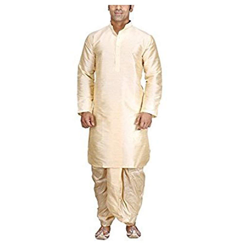 royal kurta Men's Silk Blend Dhoti & Kurta Set_Gold-picture-17