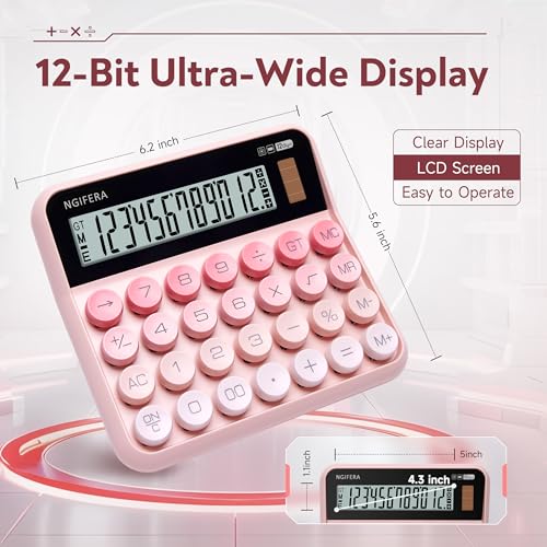 Image of Desk Calculator, 12 Digit Large LCD Display, Big Buttons, Ergonomic 15 Tilt, Real Mechanical Keypad, Desktop Calculator for Office and Study