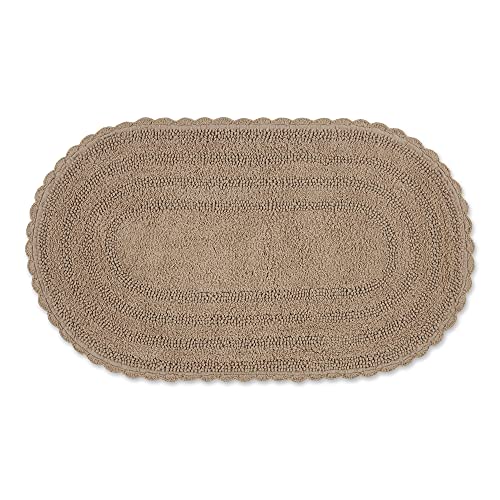 DII Crochet Collection Reversible Bath Mat, Large Oval, 21x34, Stone