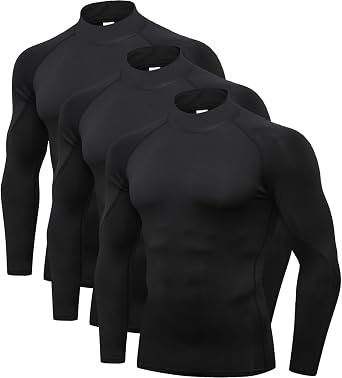 2/3 Pack Mens Compression Shirts Long Sleeve Workout Shirts Mock Turtleneck Athletic Base Layer Active Undershirts Tops