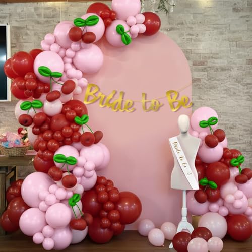 Image of Party Propz Cherry Theme Bridal Shower Decoration Kit - 61 Pcs Bride to Be Banner Kit with Bride to Be Sash and Balloons, Bridal Shower Decorations, Bachelorette Party Decorations (Cardstock, Latex)