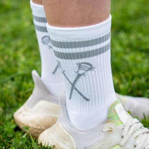 Image of ChalkTalkSPORTS Lacrosse Socks - Cushioned Mid-Calf Crew - Crossed Sticks | Moisture-Wicking Performance Blend, Athletic Lax Gear, Stay-Up Technology, Arch Support, Breathable, Boys and Men