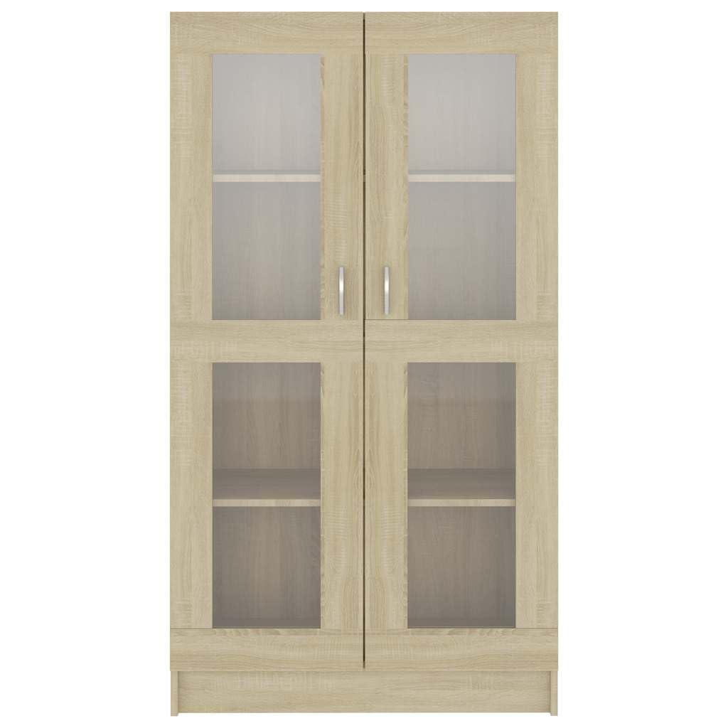 Szafka z witryną dąb Sonoma 82,5 x 30,5 x 150 cm, materiał drewnopochodny z 4 półkami i 2 drzwiami, idealna do salonu, gabinetu, korytarza, biblioteki, schowka, ściany regału, półki ściennej