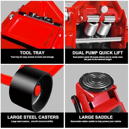 Image of Jack Boss 4 Ton Floor Jack Hydraulic Low Profile Floor Jack with Dual Piston Quick Lift Pump, 4 Ton (8,800 lbs) Capacity, Red