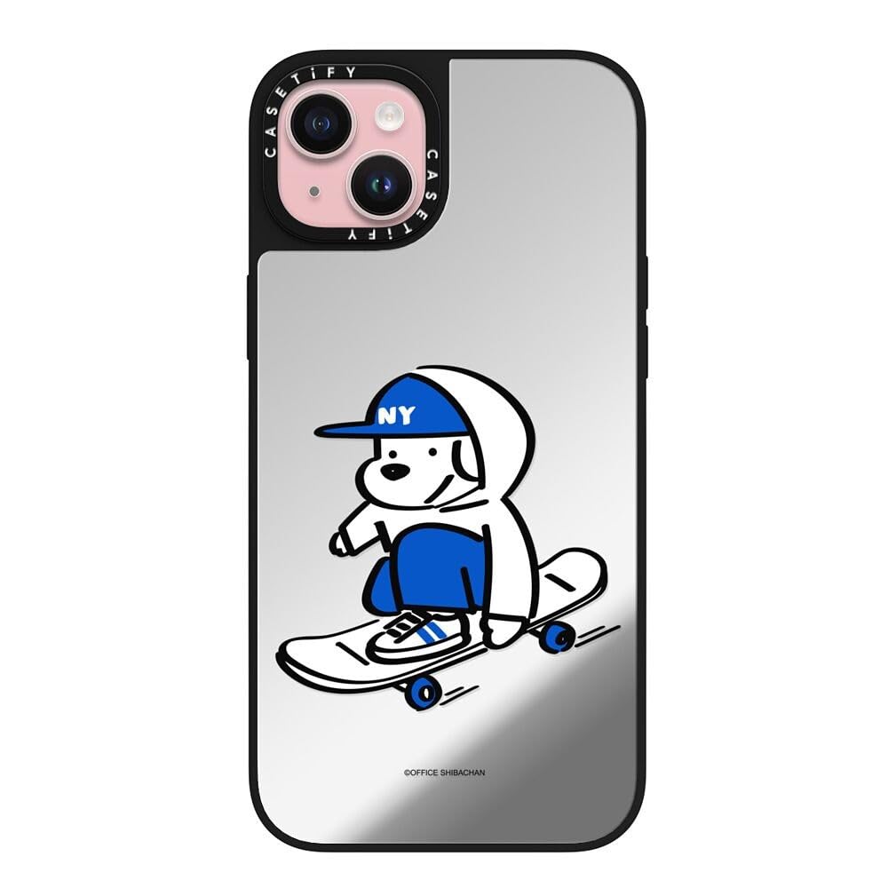 CASETiFY Magsafe 対応ミラー iPhone 15 Plus ケース [反射性 / 1.5mからの落下試験をクリア / Magsafe に対応] - Skater John (Enjoy Life) - シルバー (ブラックバンパー)