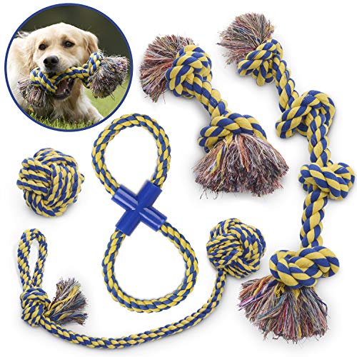 Rope Dog Toys 5 Pc., Heavy-Duty, Washable Dog & Puppy Toy Pack for Stimulation, Behavioral Training