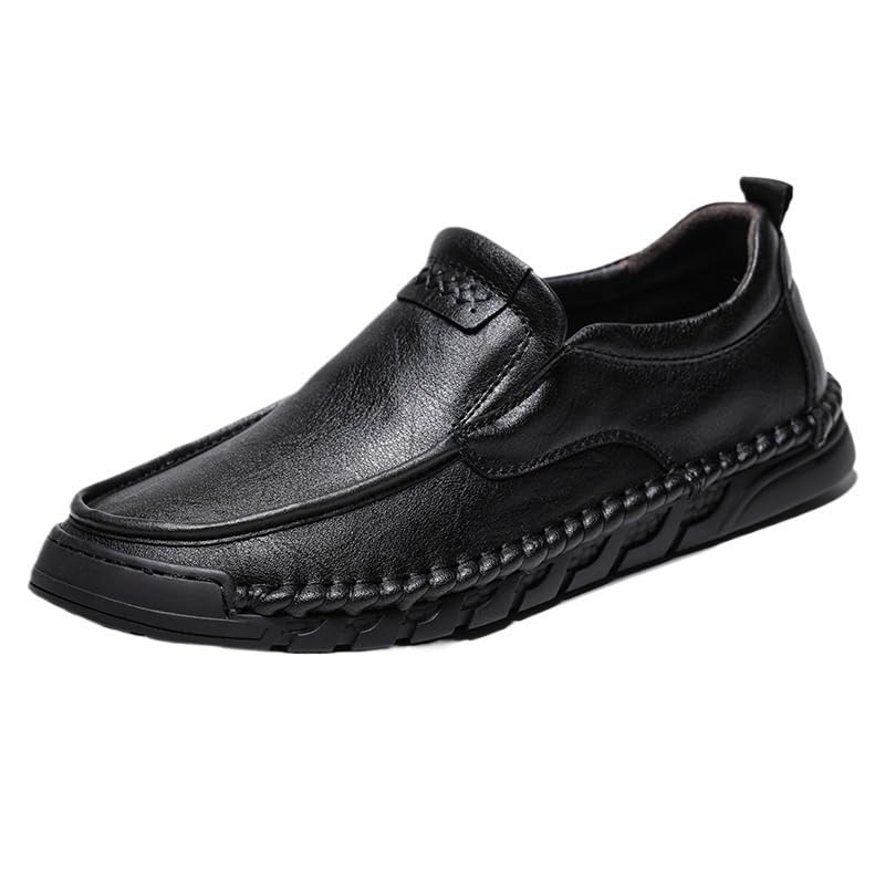 Men's Soft-Soled Loafers Round-Toed Business Slip-on Shoes Flat-Heel Breathable Shock-Absorbing Comfortable Shoes for Men