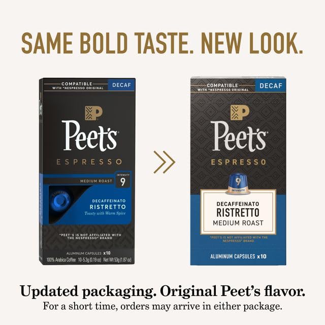 Peet's Coffee, Medium Roast Decaf Espresso Capsules, Compatible with Nespresso Original Machine, Decaffeinated Arabica Coffee - Decaf Ristretto Intensity 10, 50 CT (5 Boxes of 10 Espresso Capsules) - 6