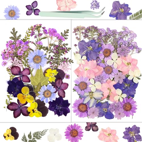 Image of Dried Flowers, Resiners 58Pcs Pressed Flowers for Craft Purple Real Natural Dried Flowers Dry Leaves Kit for DIY Making Crafts Resin Soap Candle Scrapbook Supplies Card Making Jewelry