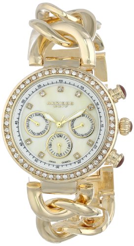 Akribos XXIV Women's Crystal Accented Watch - 3 Subdial Multifunction Dial With Genuine Crystals On Bezel and Hour Markers on Chain Link Bracelet - AK640